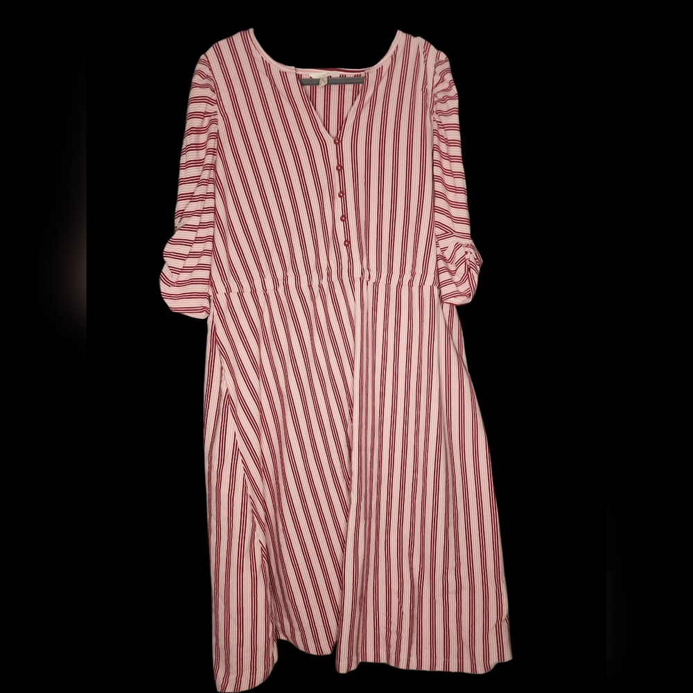 Matilda Jane Heart To Heart Pink & Red Striped Puff Sleeve Midi Dress XXL EUC - Picture 1 of 6